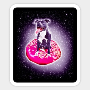 Outer Space Galaxy Dog Riding Doughnut Sticker